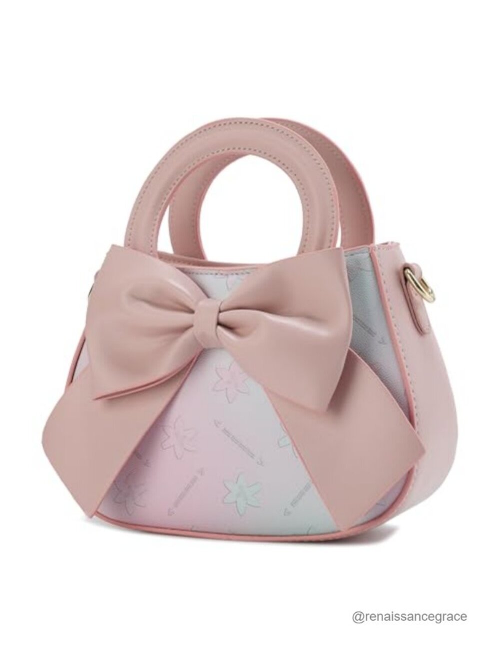 Faux Leather Crossbody Bag with Bow Knot and Floral Pattern